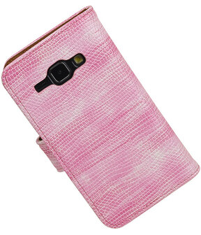 Samsung Galaxy J1 Booktype Wallet Hoesje Mini Slang Roze