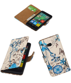 Microsoft Lumia 640 Bookstyle Hoesje Bloem Blauw