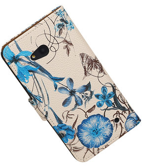 Microsoft Lumia 640 Bookstyle Hoesje Bloem Blauw