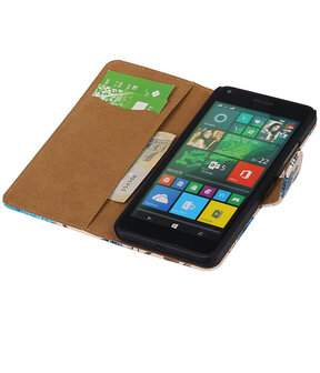 Microsoft Lumia 640 Bookstyle Hoesje Bloem Blauw