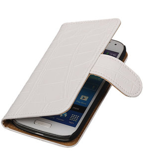 Wit Croco Samsung Galaxy S4 Mini i9190 hoesjes Book/Wallet Case/Cover