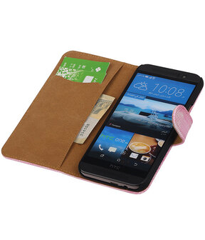 HTC One M9 Booktype Wallet Hoesje Mini Slang Roze