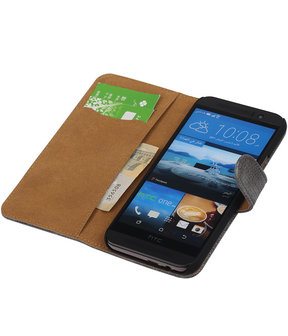 HTC One M9 Booktype Wallet Hoesje Mini Slang Grijs