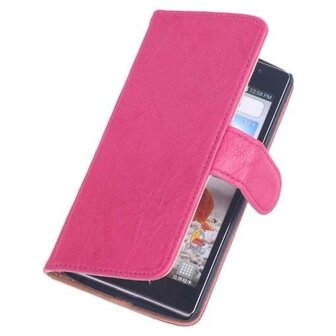 Polar Echt Lederen Fuchsia LG L90 Bookstyle Wallet Hoesje