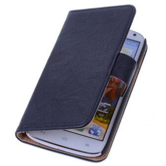 Polar Echt Lederen Navy Blue Huawei Ascend G610 Bookstyle Wallet Hoesje