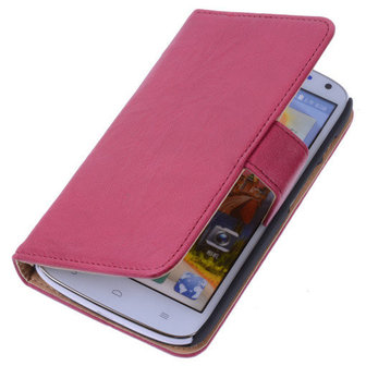 Polar Echt Lederen Fuchsia Huawei Ascend G610 Bookstyle Wallet Hoesje