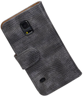 Hoesje voor Samsung Galaxy S5 mini Bookstyle - Mini Slang Grijs