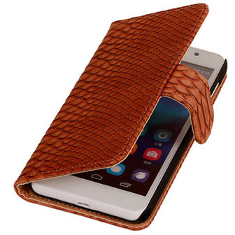 Hoesje voor Huawei Ascend G6 4G Booktype Wallet Slang Bruin