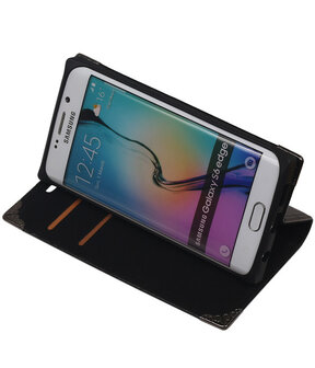 Hoesje voor Samsung Galaxy S6 edge - Zwart TPU Map Bookstyle