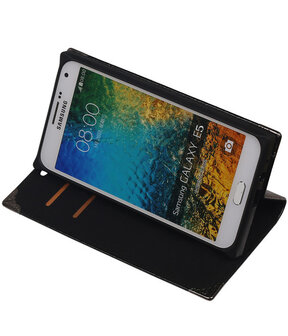 Hoesje voor Samsung Galaxy E5 - Zwart TPU Map Bookstyle