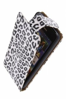 Hoesje voor Samsung Galaxy S4 Mini - Luipaard Wit Classic Flipcase