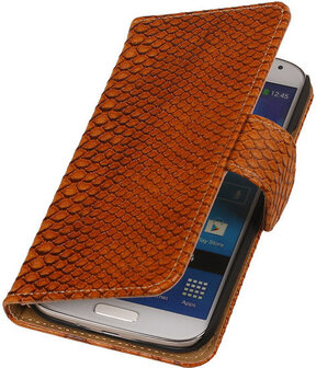 Hoesje voor Samsung Galaxy Note 2 Snake Slang Bookstyle Wallet Bruin