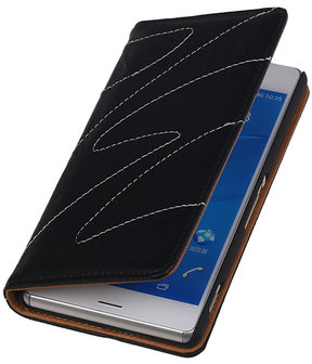 Sony Xperia Z3 - Echt Leer Map Hoesje - Zwart