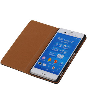 Sony Xperia Z3 - Echt Leer Map Hoesje - Zwart