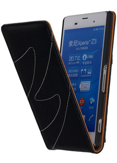 Hoesje voor Sony Xperia Z3 - Classic Echt Leer Map Flip - Zwart