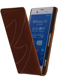 Hoesje voor Sony Xperia Z3 Compact - Classic Echt Leer Map Flip - Bruin
