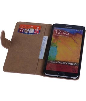 Roze Ribbel booktype wallet cover voor Hoesje voor Samsung Galaxy Note 3