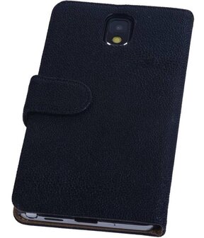 Zwart Ribbel booktype wallet cover voor Hoesje voor Samsung Galaxy Note 3