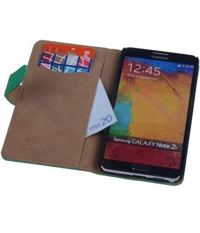 Groen Ribbel booktype wallet cover voor Hoesje voor Samsung Galaxy Note 3