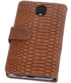 Hoesje voor Samsung Galaxy Note 3 - Slang Bruin Bookstyle Wallet