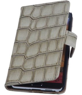 Hoesje voor Samsung Galaxy Note 3 - Croco Bookstyle Wallet - Beige