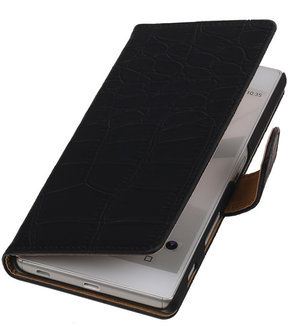 Hoesje voor Sony Xperia Z5 - Croco Booktype Wallet Zwart