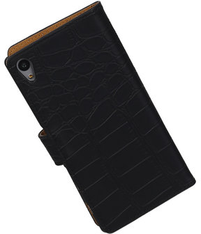 Hoesje voor Sony Xperia Z5 - Croco Booktype Wallet Zwart