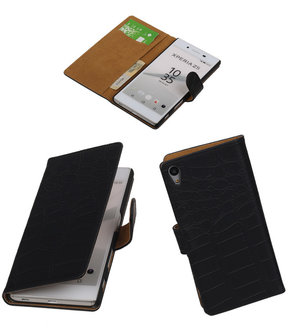 Hoesje voor Sony Xperia Z5 - Croco Booktype Wallet Zwart