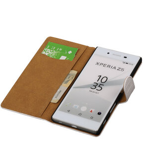 Hoesje voor Sony Xperia Z5 - Croco Booktype Wallet Wit