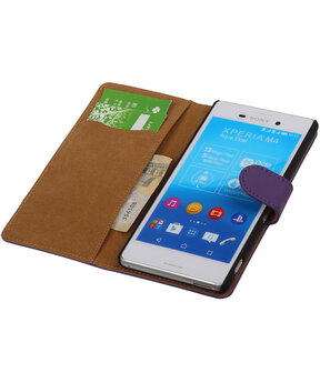 Hoesje voor Sony Xperia M4 Aqua Effen Booktype Wallet Paars