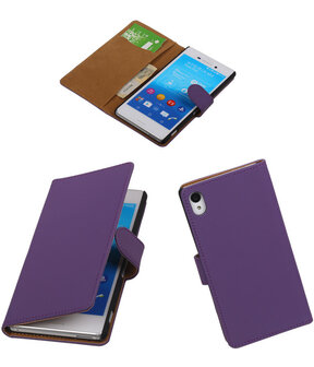 Hoesje voor Sony Xperia M4 Aqua Effen Booktype Wallet Paars