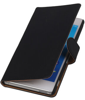 Hoesje voor Sony Xperia M4 Aqua Effen Booktype Wallet Zwart
