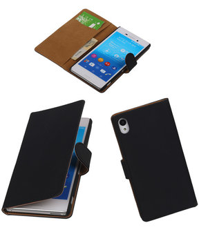 Hoesje voor Sony Xperia M4 Aqua Effen Booktype Wallet Zwart