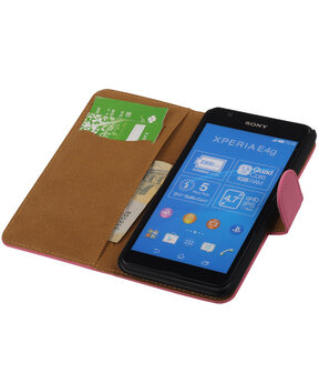 Hoesje voor Sony Xperia E4g Effen Booktype Wallet Roze