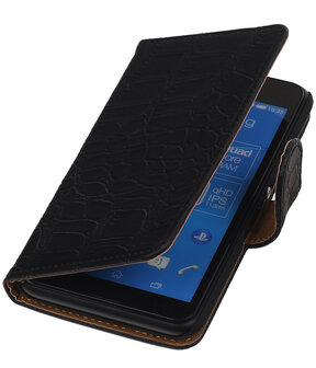 Hoesje voor Sony Xperia E4g Krokodil Booktype Wallet Zwart