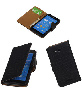 Hoesje voor Sony Xperia E4g Krokodil Booktype Wallet Zwart