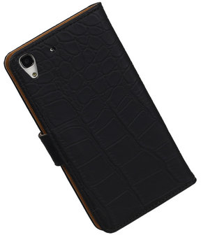  Huawei Honor 4A - Croco Booktype Wallet Hoesje Zwart