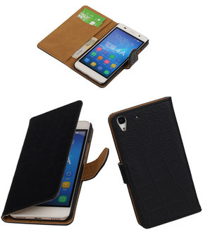  Huawei Honor 4A - Croco Booktype Wallet Hoesje Zwart