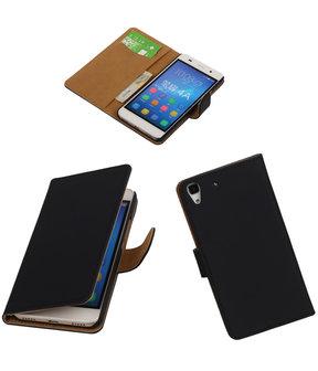 Huawei Honor 4A - Effen Booktype Wallet Hoesje Zwart