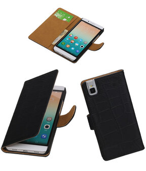 Huawei Honor 7i - Croco Booktype Wallet Hoesje Zwart