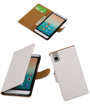 Huawei Honor 7i - Croco Booktype Wallet Hoesje Wit