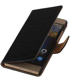 Huawei G8 - Croco Booktype Wallet Hoesje Zwart