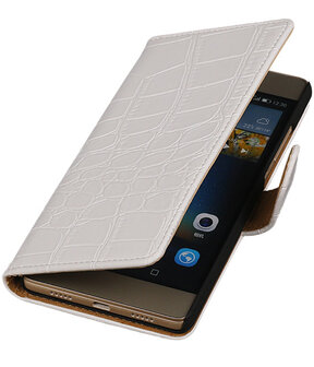 Huawei G8 - Croco Booktype Wallet Hoesje Wit