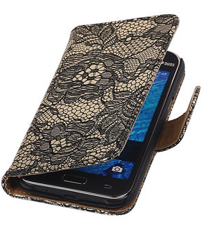 Samsung Galaxy J2 - Zwart Lace Booktype Wallet Hoesje