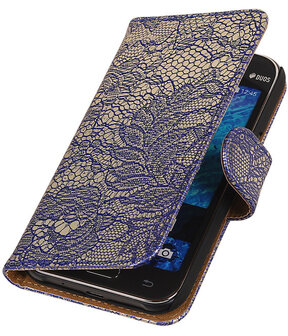 Samsung Galaxy J2 - Blauw Lace Booktype Wallet Hoesje