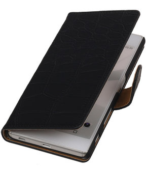 Sony Xperia C5 Ultra - Croco Zwart Booktype Wallet Hoesje