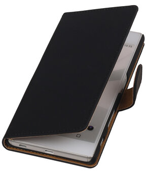 Sony Xperia C5 Ultra - Effen Zwart Booktype Wallet Hoesje