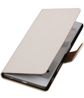 Sony Xperia C5 Ultra - Effen Wit Booktype Wallet Hoesje