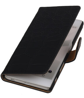 Sony Xperia M5 - Croco Zwart Booktype Wallet Hoesje
