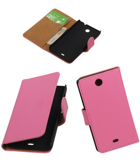Microsoft Lumia 430 Effen Booktype Wallet Hoesje Roze